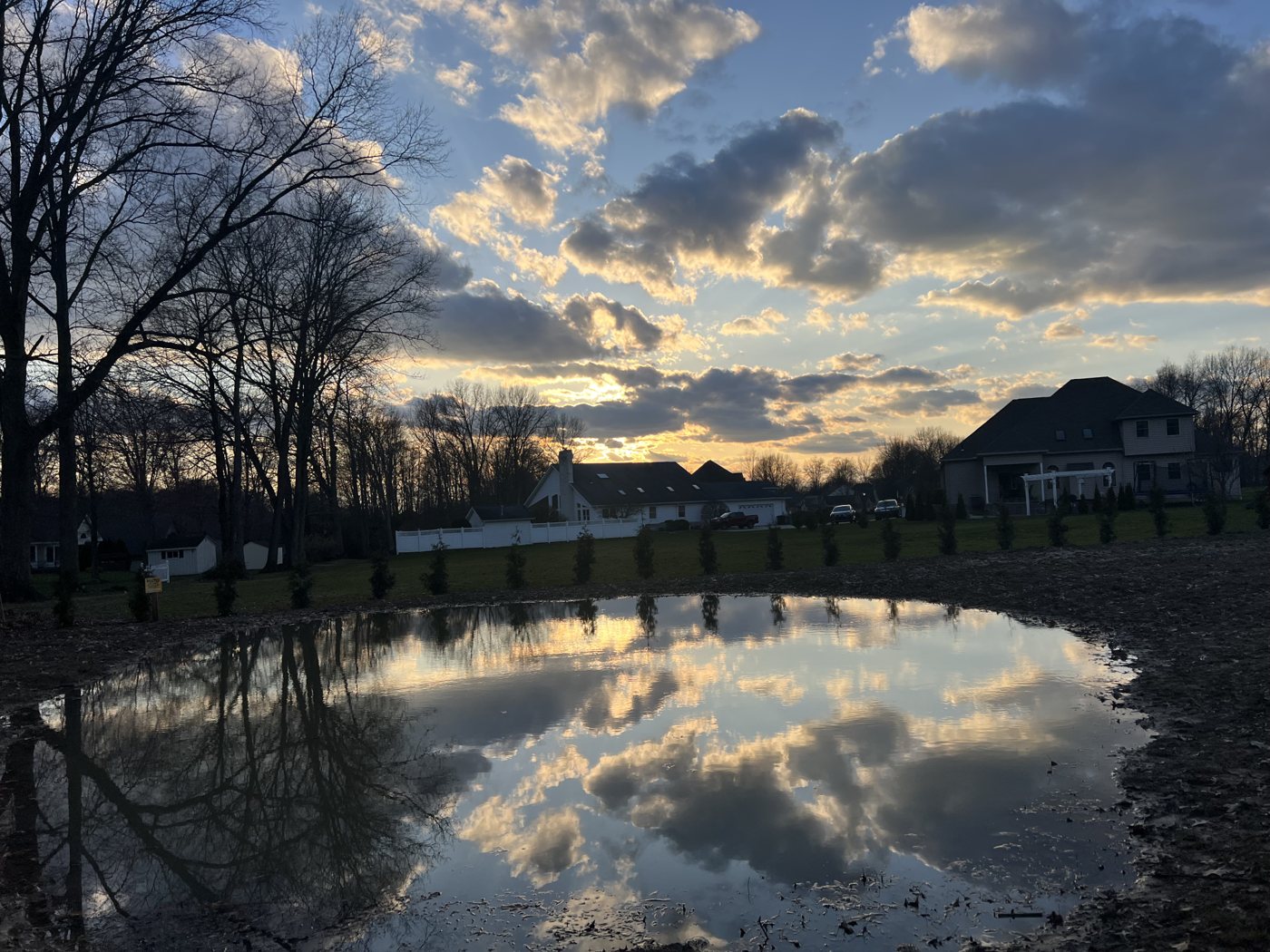 Finished custom pond at dusk